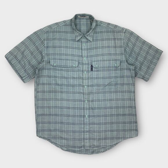 VINTAGE 70s Levis Shirt Mens Medium Mint Green Check Silver Label Button Up BigE - Picture 2 of 13
